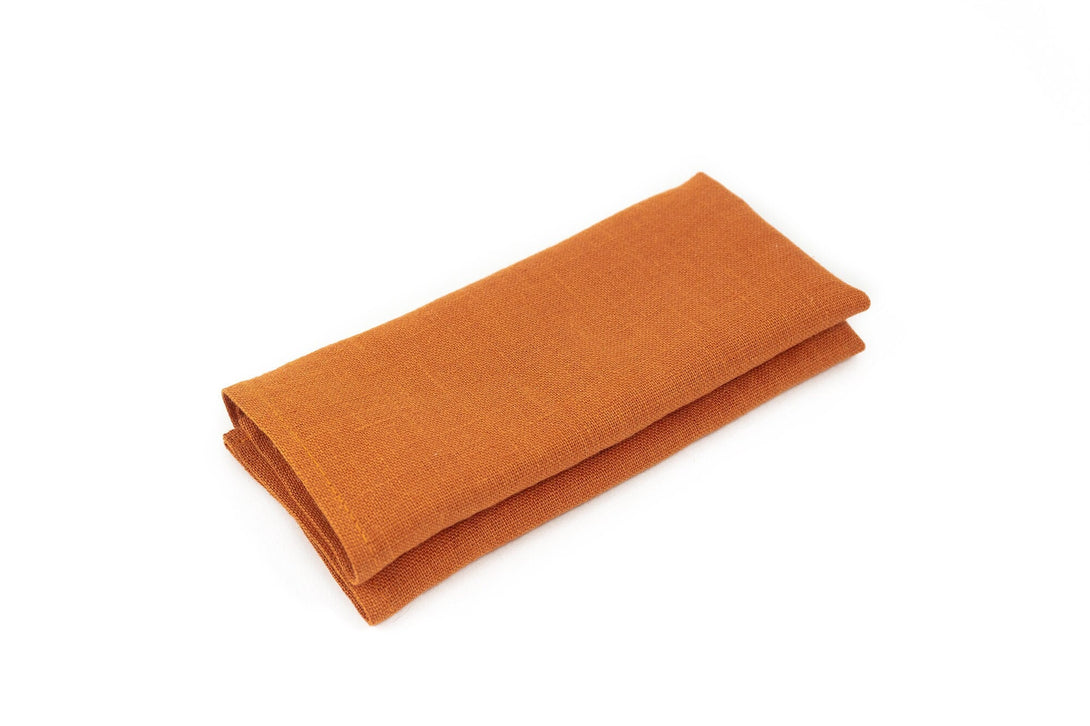 Burnt orange color linen pocket square available with matching necktie