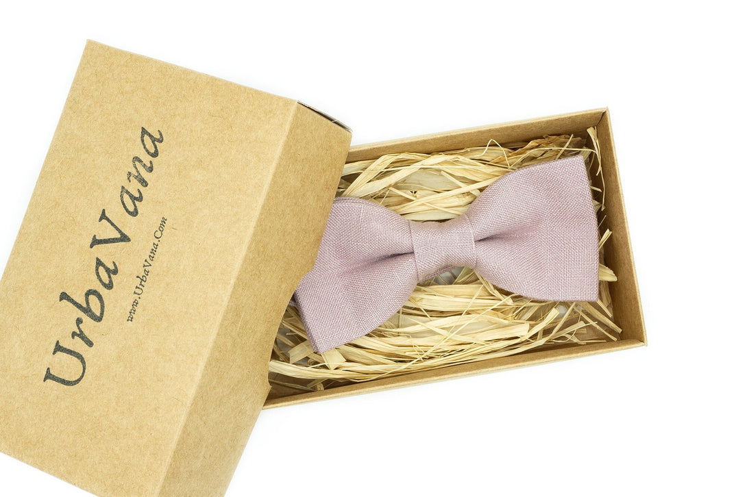 Mauve color linen groomsmen wedding bow ties