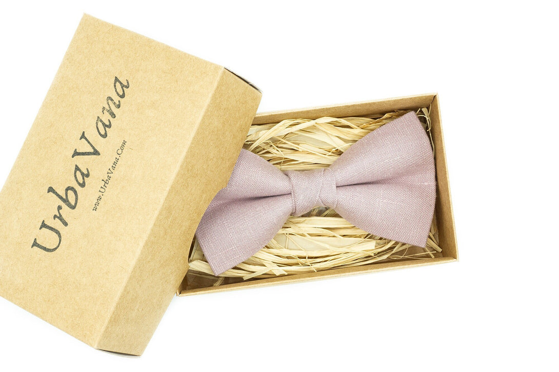 Mauve color pre-tied bow tie for weddings made from eco-friendly linen