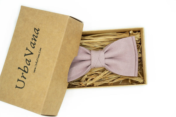 Mauve color linen butterfly wedding bow ties for groomsmen gift available with matching handkerchief / Mauve color neckties for men