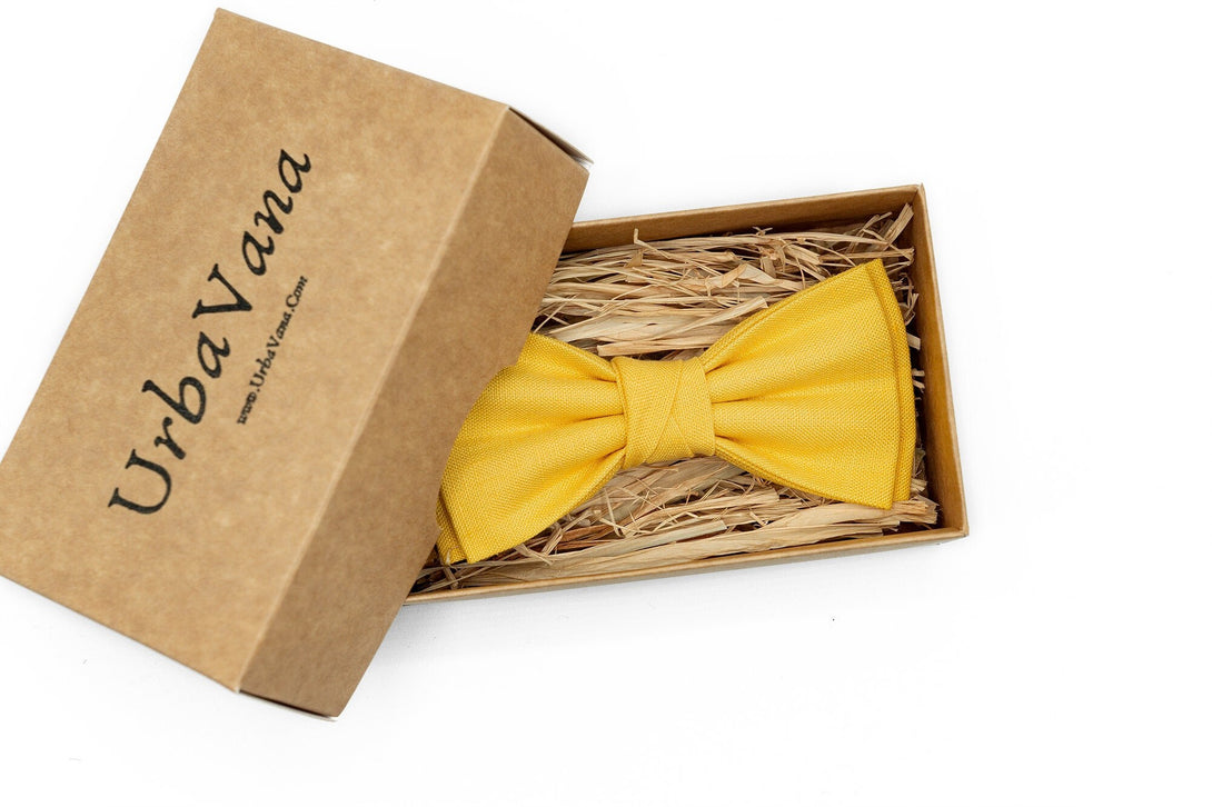 Bright Yellow linen bow ties for men and baby boys / Bright yellow groomsmen necktie for summer wedding available with matching handkerchief