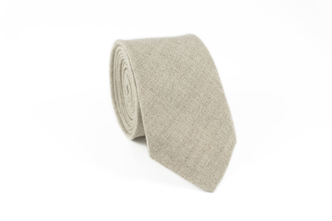 Natural linen color mens wedding necktie for rustic wedding ideas