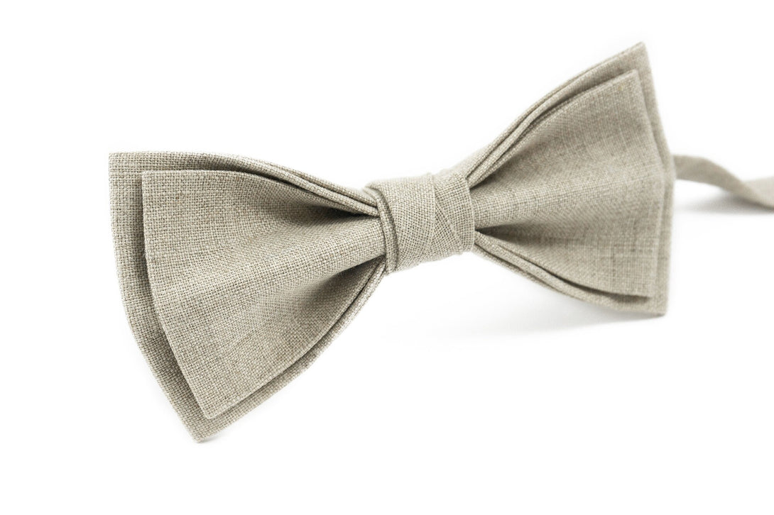 Natural linen color pre-tied bow tie for wedding - wedding bow tie gift for groomsmen / baby boys bow ties