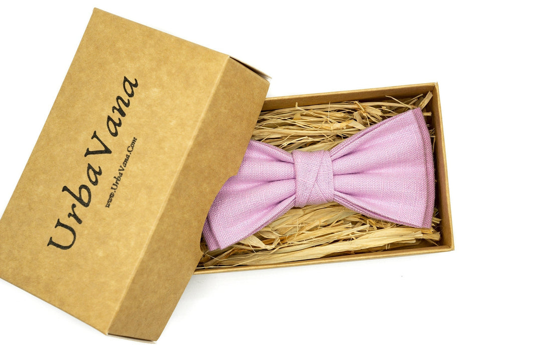 Light Purple linen butterfly wedding bow ties for groomsmen available with matching pocket square or suspenders / Light Purple neckties