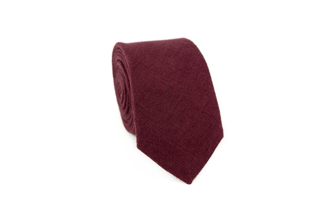 Plum color linen mens ties and wedding necktie for groomsmen gift
