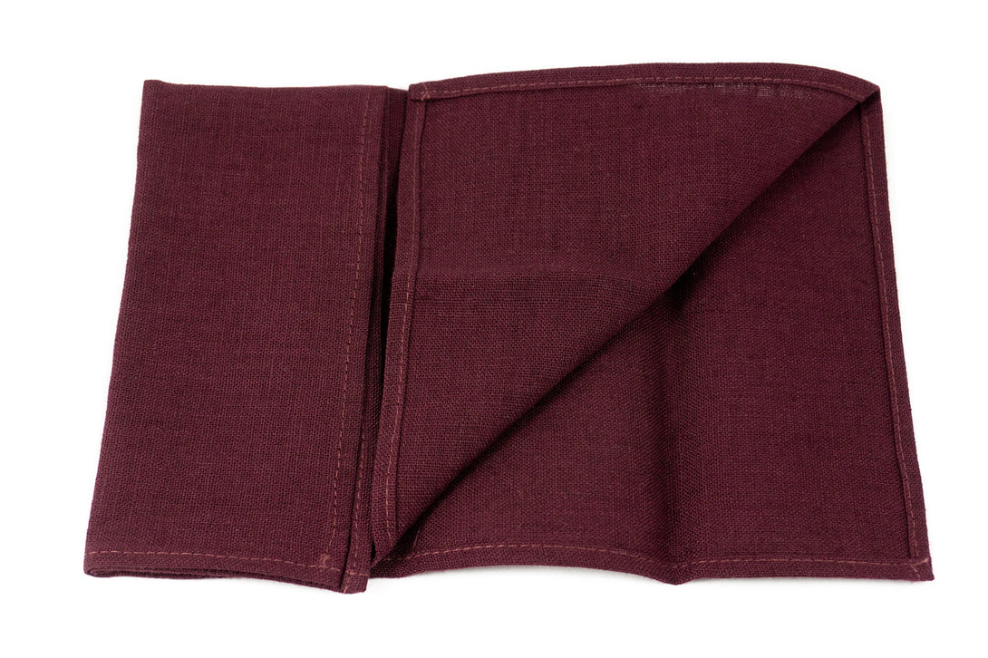 Plum color linen pocket square or handkerchief for men