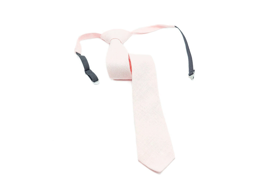 Petal Pink color Pre - Tied groomsmen and groom wedding necktie available with matching pocket square / Pre - Tied Boy's Petal Pink necktie