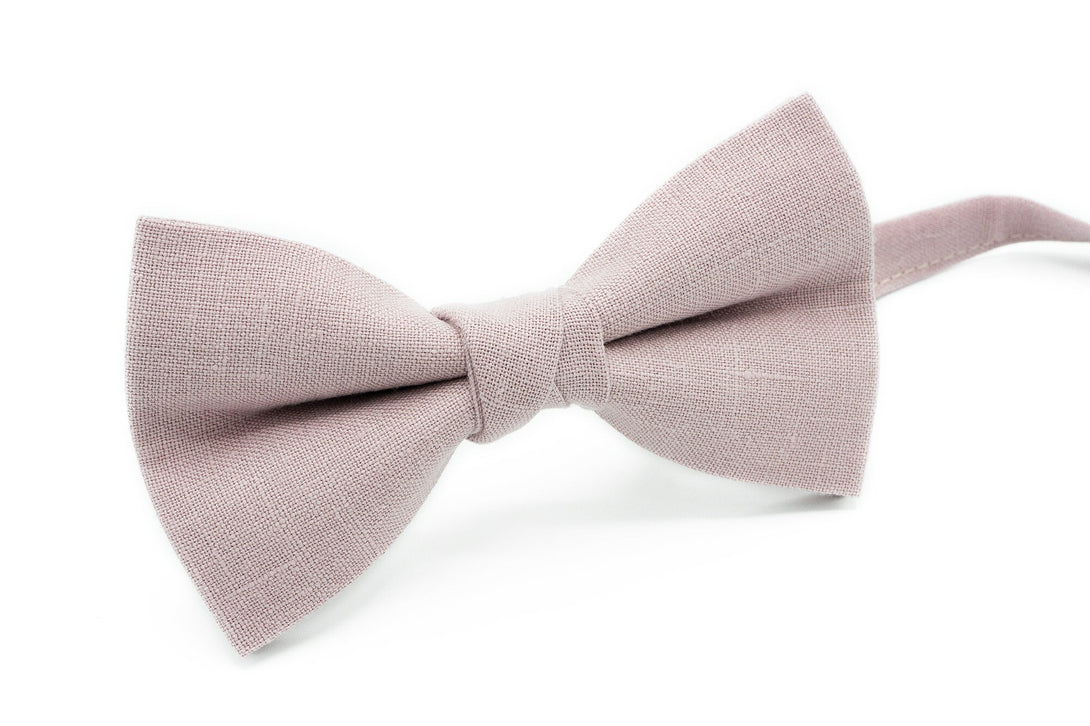 Mauve color pre-tied bow tie for weddings made from eco-friendly linen