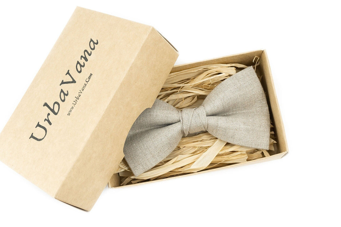 Natural linen color groomsmen bow tie for rustic weddings - bow ties for men