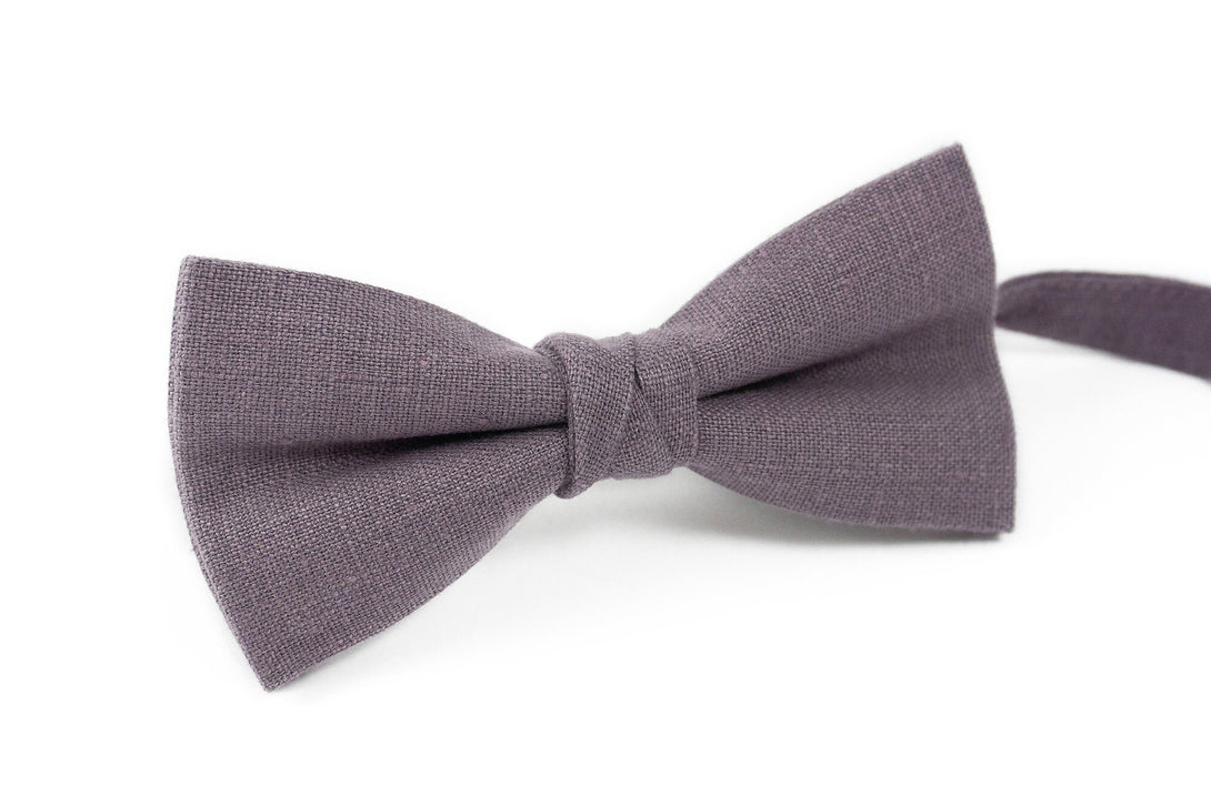 Lilac grey pre- tied linen bow ties for weddings