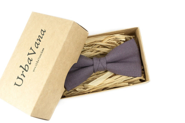 Lilac grey pre- tied linen bow ties for weddings