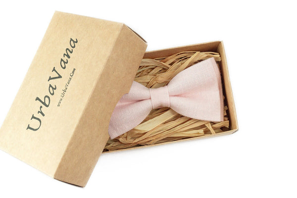 Blush pink linen classic bow ties - blush pink best mens ties for wedding