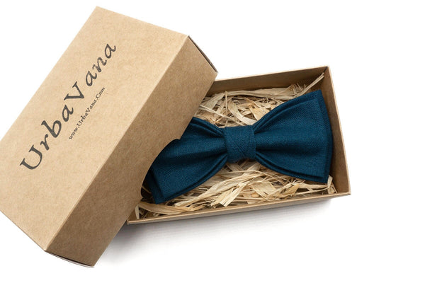 Ink blue pre-tied bow ties for weddings - Ink blue linen neckties