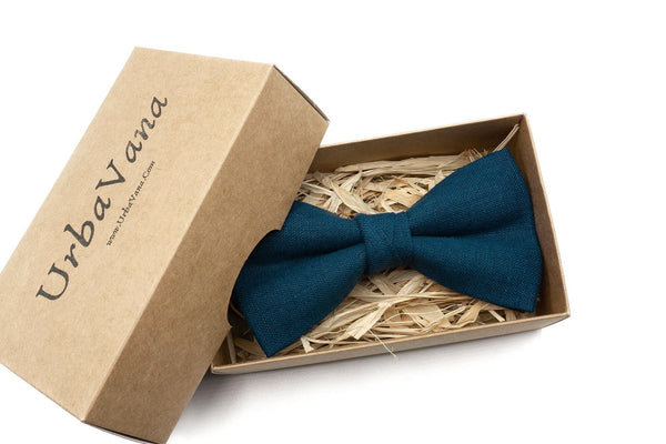 Ink blue handmade linen bow ties | Wedding bow ties for groomsmen