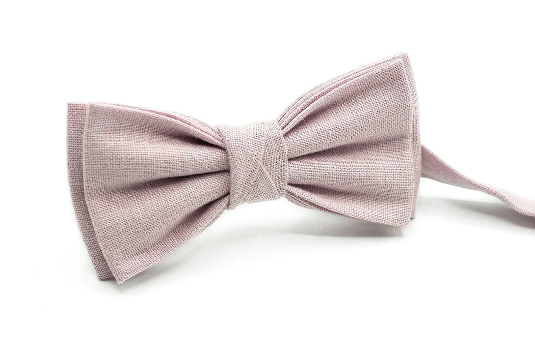 Dusty Rose color linen butterfly wedding bow ties for groomsmen and groom / Dusty rose skinny or standard neckties for men and kids