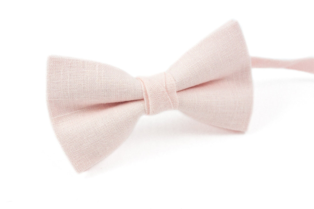 Blush pink wedding bow ties for groomsmen - blush pink linen neckties for groomsmen gift