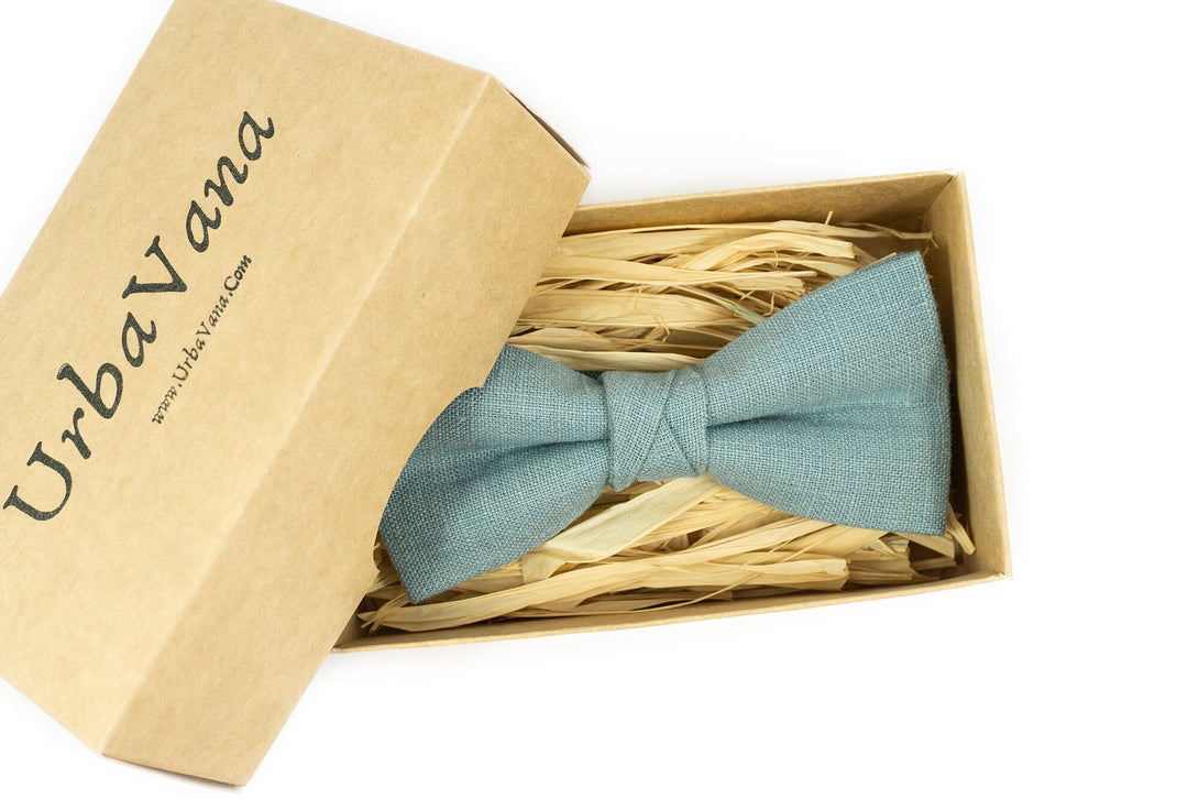 Mint Gray color linen groomsmen bow ties for wedding