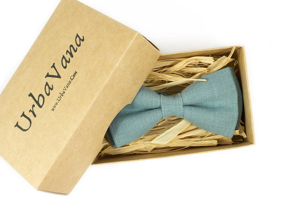 Mint Gray linen classic mens bow ties for groomsmen gift