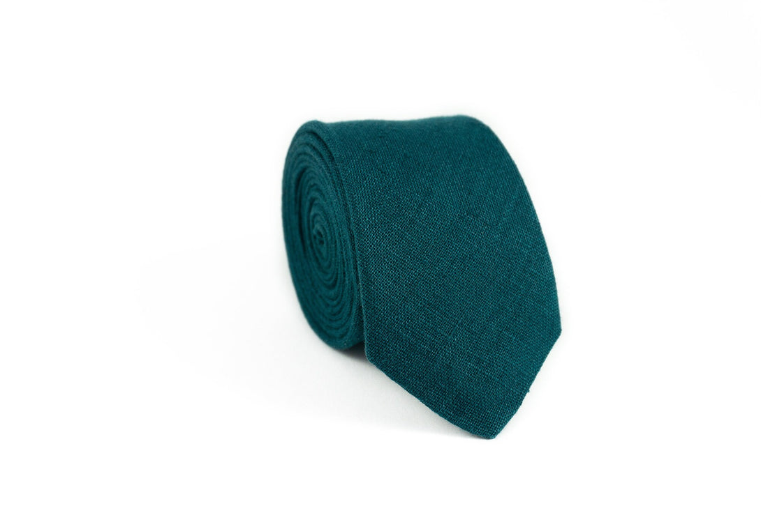 Teal green pre-tied linen bow ties for men and toddler boys