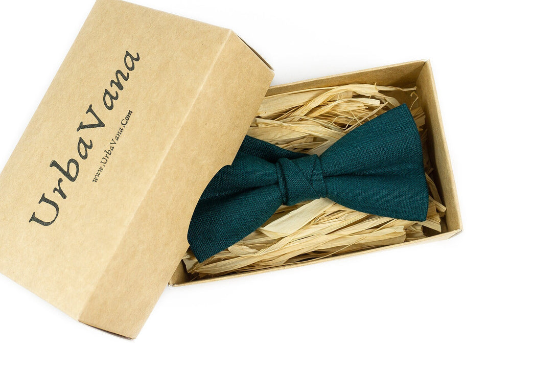 Teal green linen pre-tied groomsmen bow ties for wedding