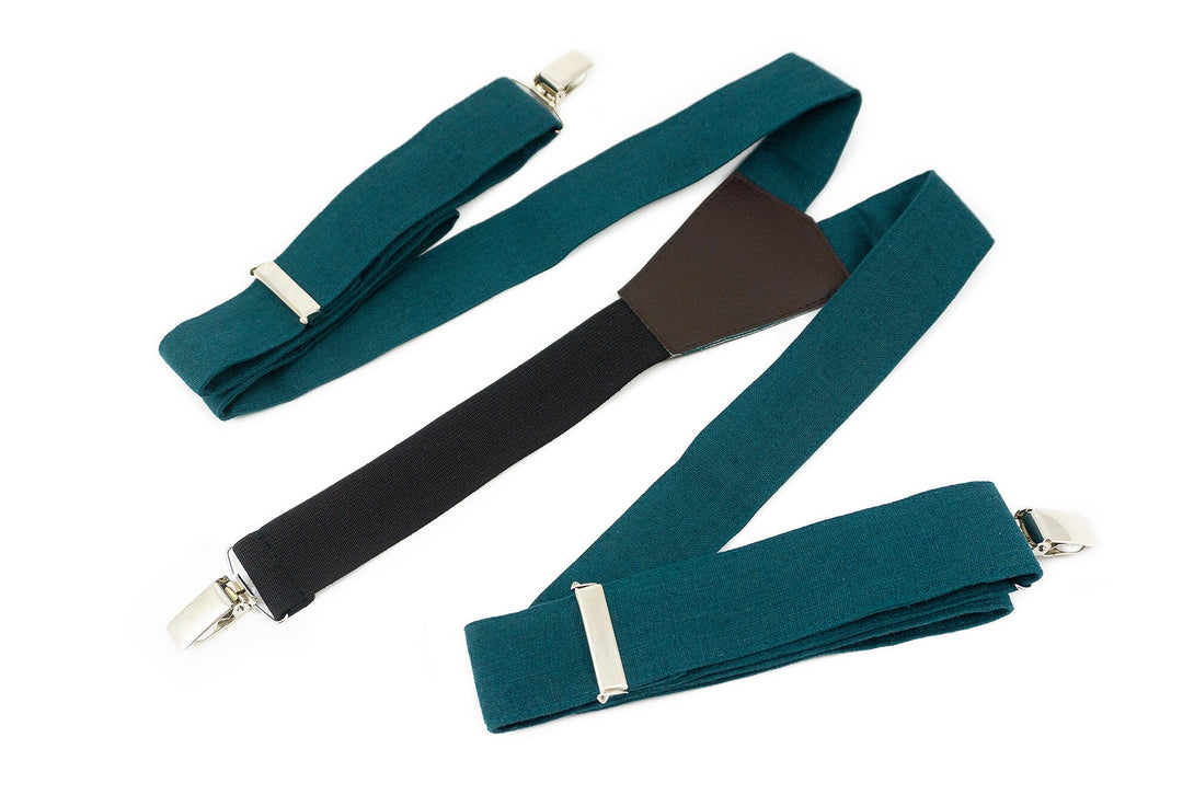 Teal green linen pre-tied groomsmen bow ties for wedding