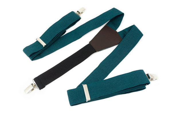 Teal green color Y-back wedding suspenders for groomsmen and groom