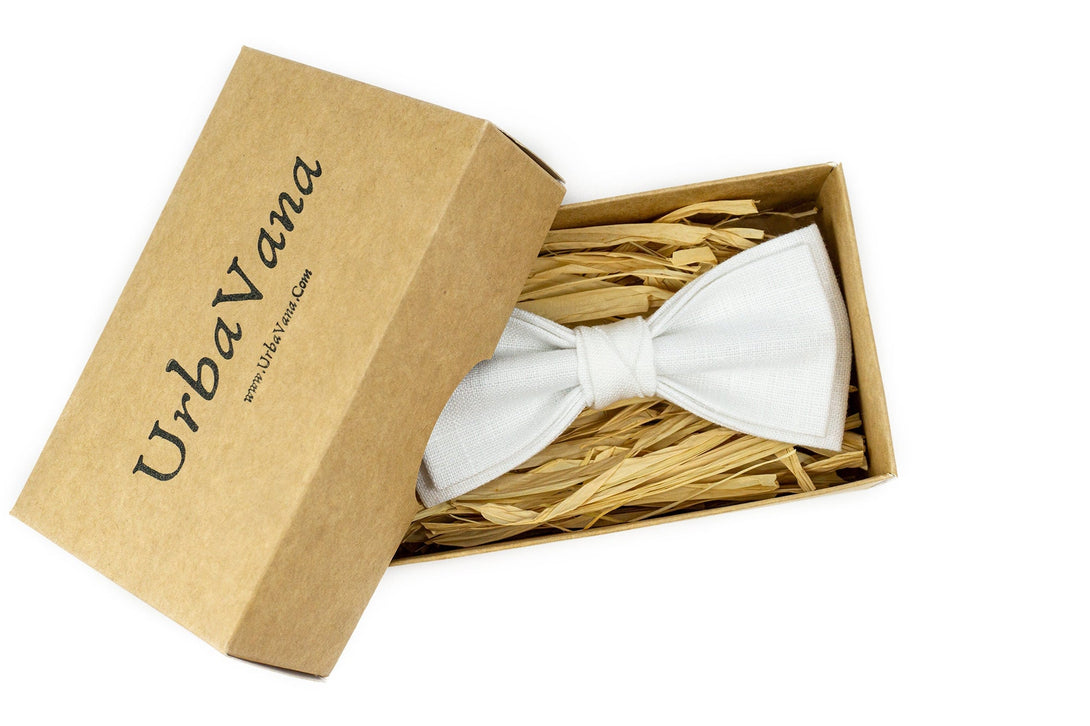 White color linen mens pre tied bow ties for weddings