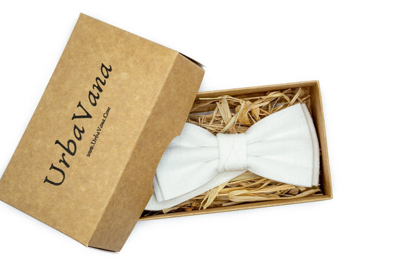 White color butterfly bow ties for formal event available with matching pocket square or braces / White color men's and boy's neckties