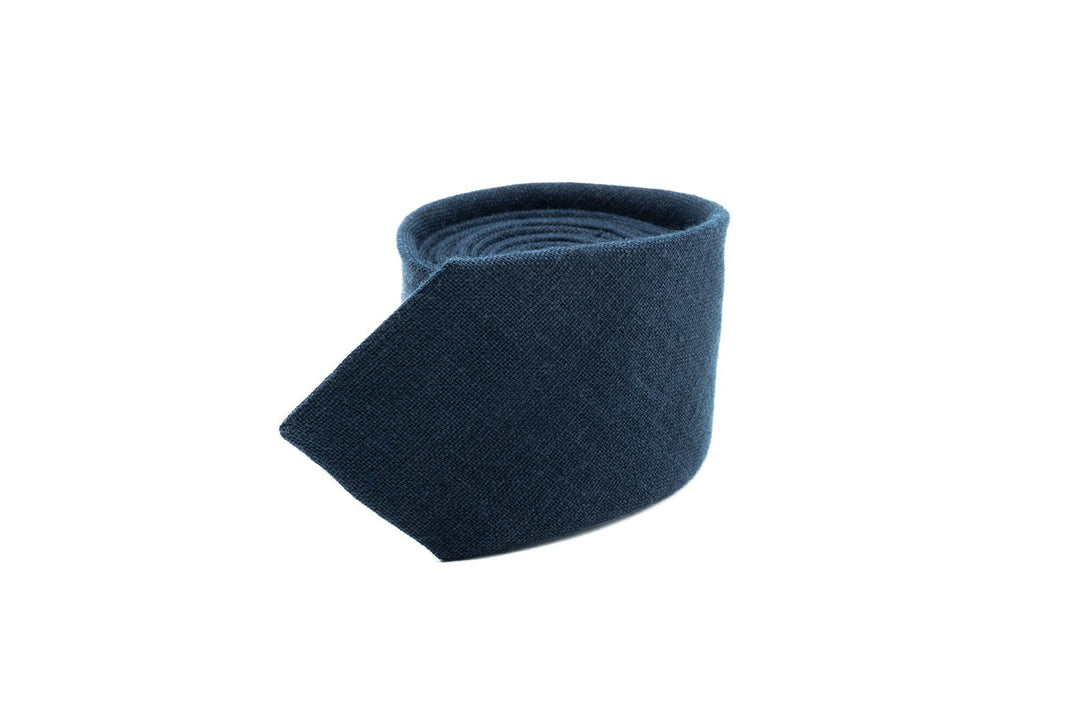 Midnight Blue groomsmen wedding necktie available with matching pocket square / Linen gift for man