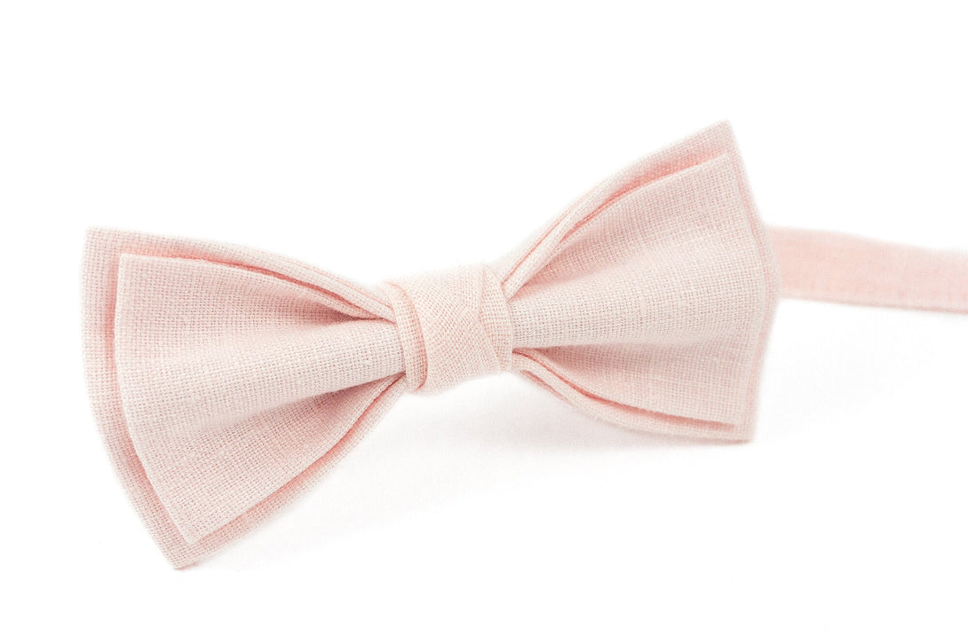 Blush pink pre-tied linen bow tie for wedding - wedding bow tie gift for groomsmen / blush pink baby boys bow ties