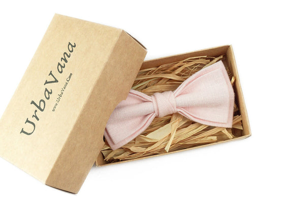 Blush pink pre-tied linen bow tie for wedding - wedding bow tie gift for groomsmen / blush pink baby boys bow ties