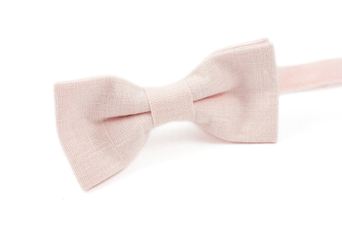 Blush pink linen bow ties for men | blush pink wedding bow ties for groomsmen - matching pocket square