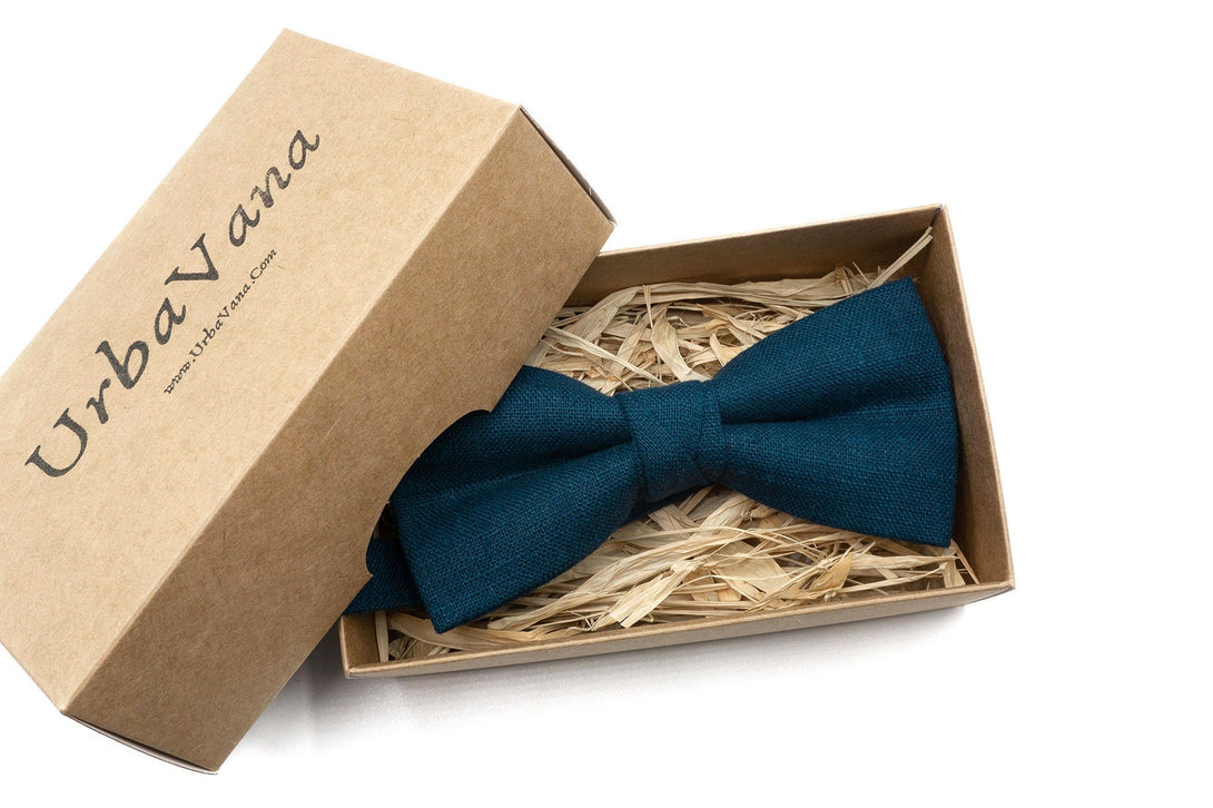 Ink blue linen mens wedding bow ties for groomsmen