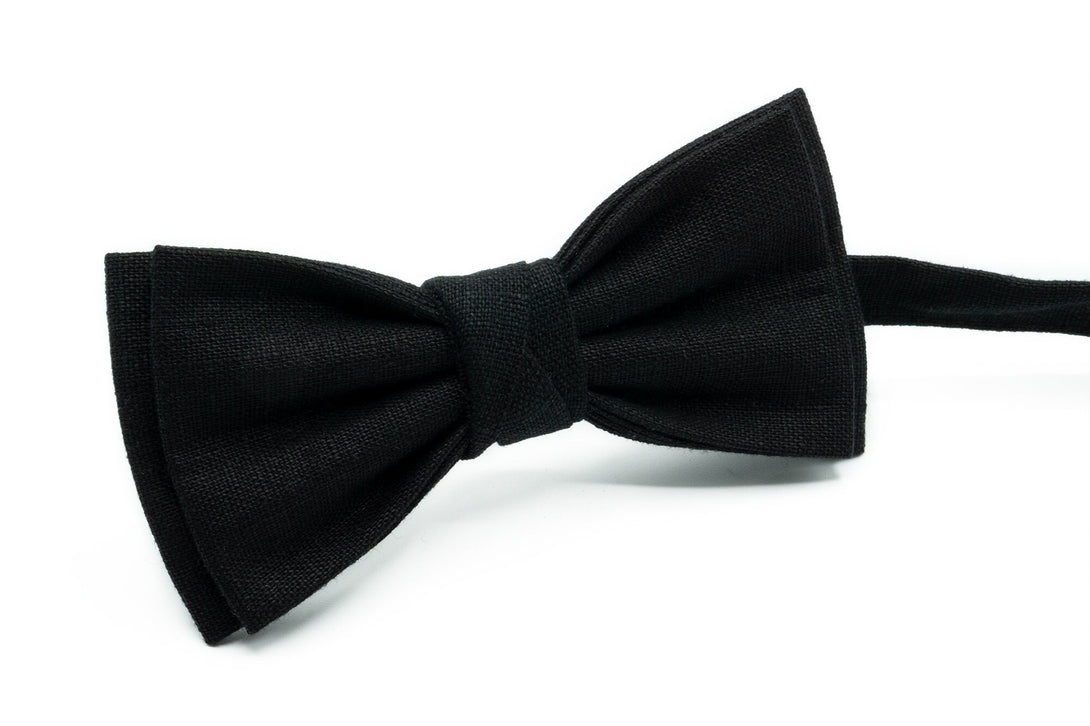 Black color pre-tied linen wedding bow ties for groomsmen and groom / Black color formal style bow ties and neckties for man as perfect gift