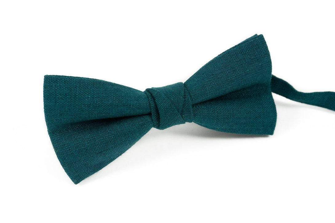 Teal green linen pre-tied groomsmen bow ties for wedding