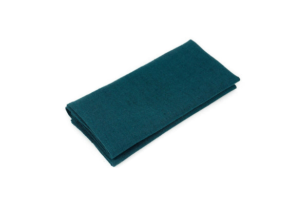 Teal green color linen pocket square or handkerchief