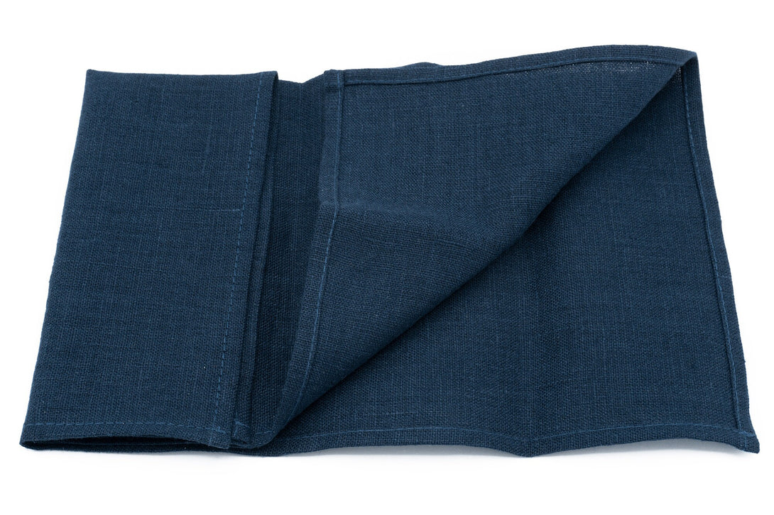 Midnight Blue groomsmen wedding necktie available with matching pocket square / Linen gift for man