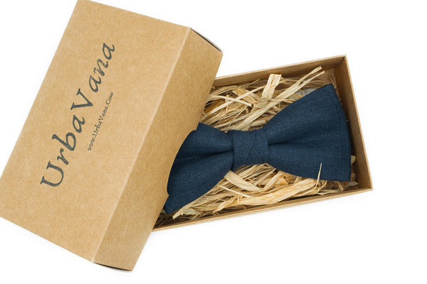 Midnight blue color wedding bow tie for groomsmen and groom / Pre-tied linen bow ties for man or toddler boys available with matching braces