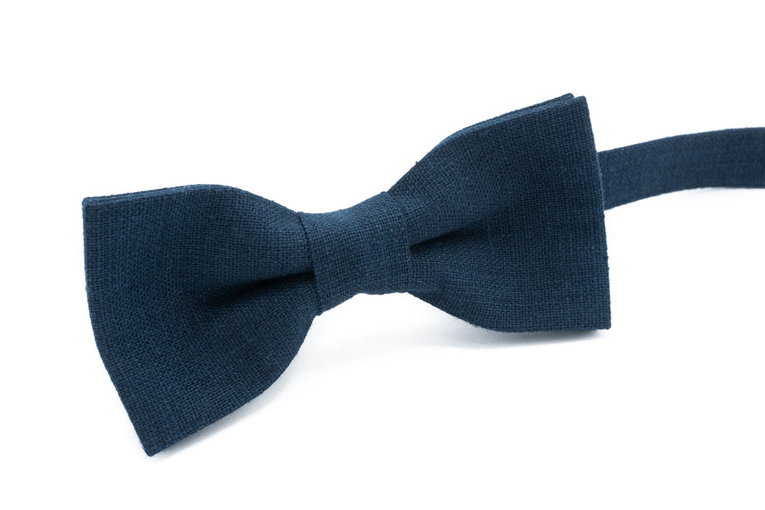 Midnight blue color linen bow ties for man and baby boys / Groomsmen and best men ties for wedding available with matching pocket square