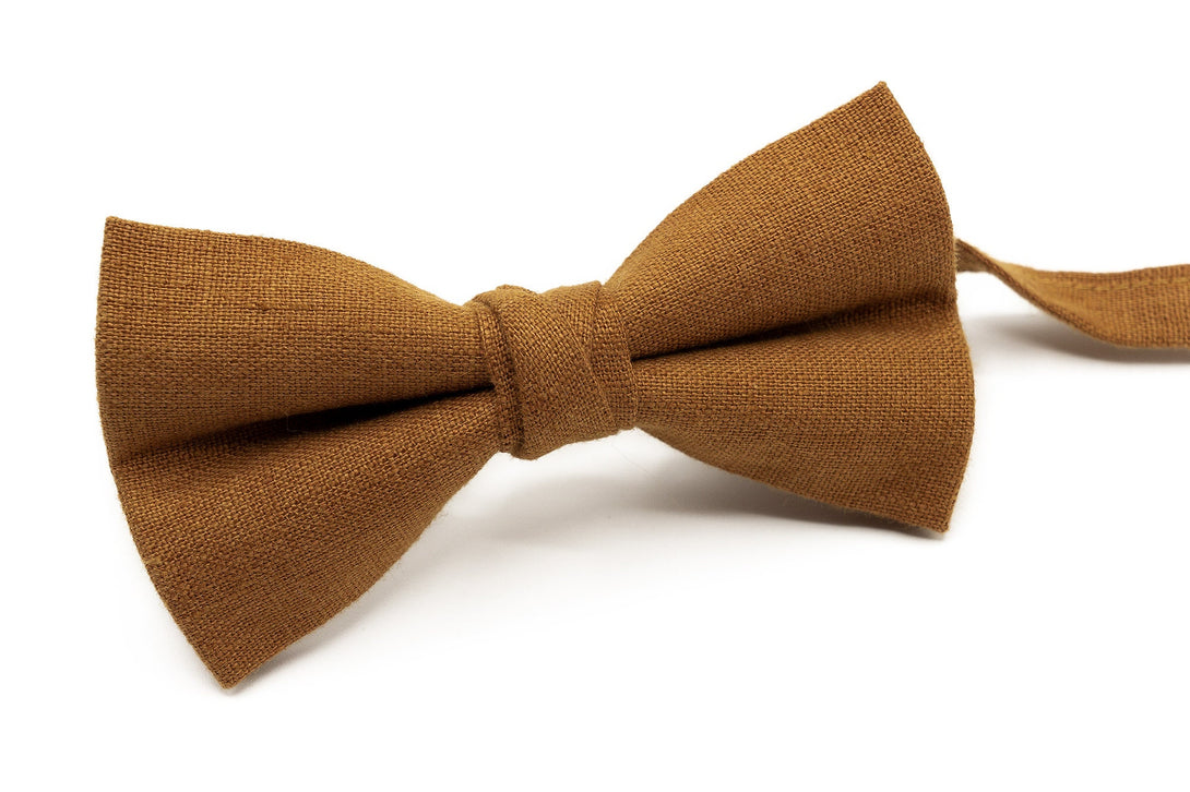 Custom color groomsmen bow tie for boho or rustic wedding ideas / Pre-tied linen Teal Green, Burnt Orange, Cinnamon or Rust bow ties for man