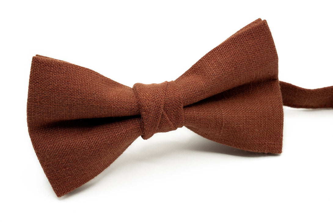 Custom color groomsmen bow tie for boho or rustic wedding ideas / Pre-tied linen Teal Green, Burnt Orange, Cinnamon or Rust bow ties for man