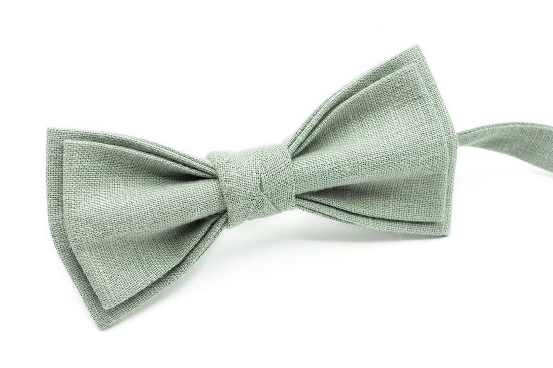 Custom color pretied linen bow ties for wedding available with matching pocket square / Dusty Sage green, Dark Mauve, Rust or Cinnamon ties