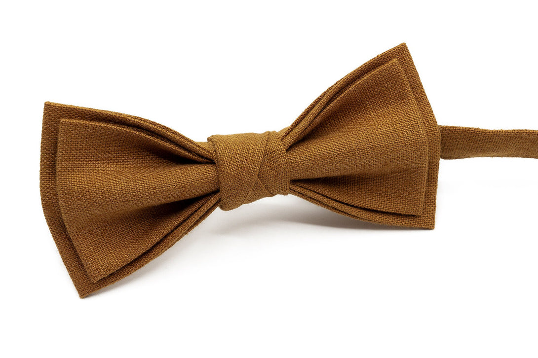 Custom color pretied linen bow ties for wedding available with matching pocket square / Dusty Sage green, Dark Mauve, Rust or Cinnamon ties