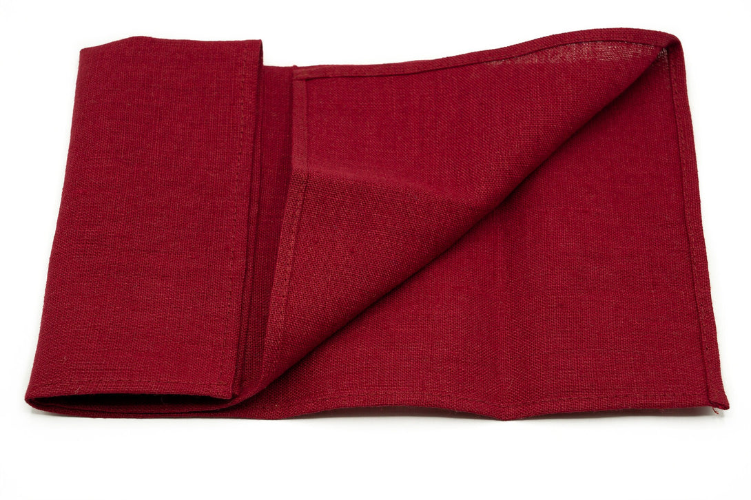 Burgundy Red Pre - Tied linen groomsmen and groom wedding necktie available with matching pocket square / Pre - Tied Boy's Dark red necktie