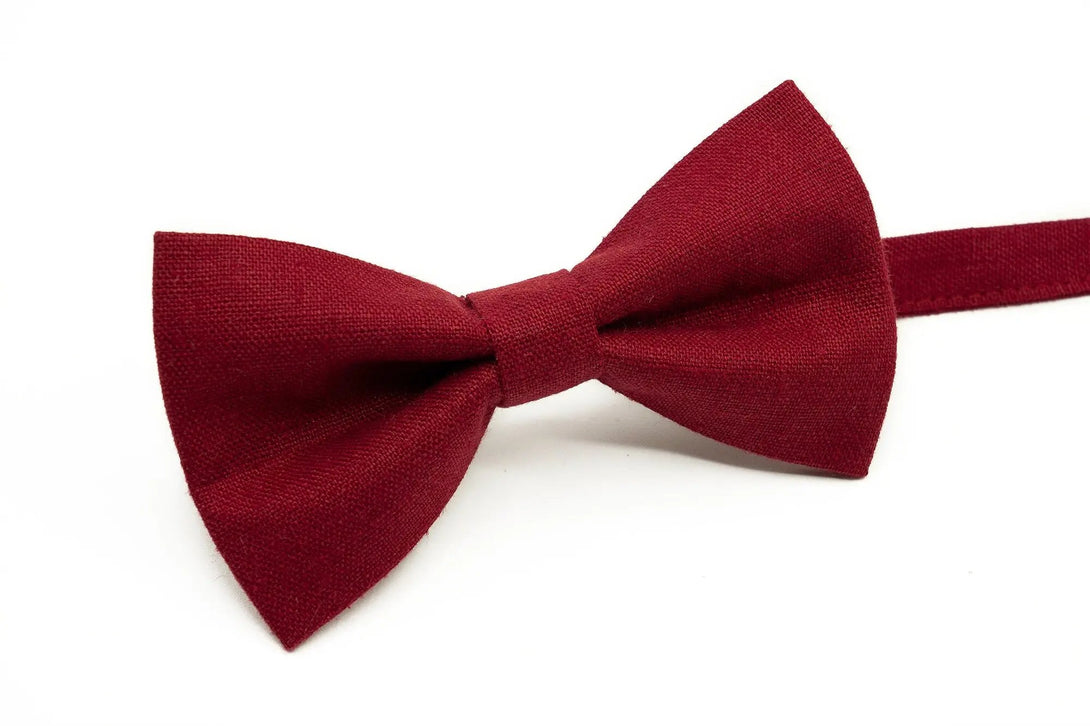 Burgundy Red pre-tied bow ties available with matching pocket square or Y-back suspenders for men and boys / Dark Cherry red wedding ties