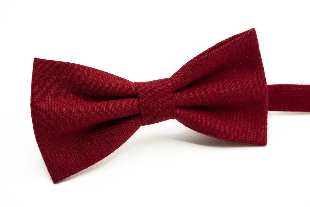 Burgundy Red butterfly bow ties for men and boys available with matching pocket square or Y-back suspenders / Dark Cherry red wedding ties