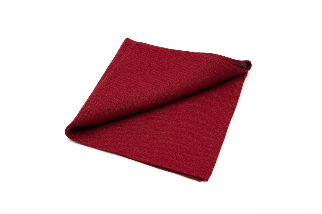 Burgundy Red color linen pocket square / handkerchief available with skinny slim or standard groomsmen neckties for weddings or formal event