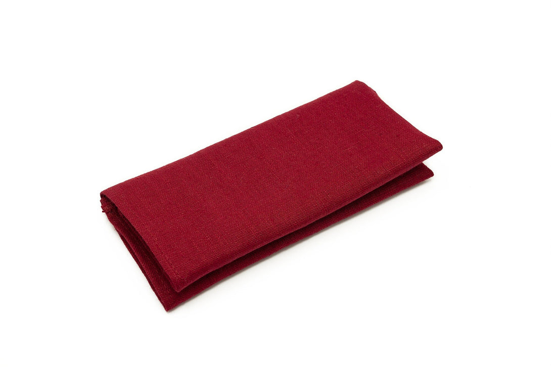 Burgundy red color linen pocket square or handkerchief for men available with matching bow tie or necktie