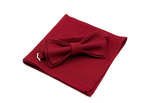Burgundy Dark Red pre-tied best men ties for fall weddings available with matching pocket square or suspenders for men or toddler boy's