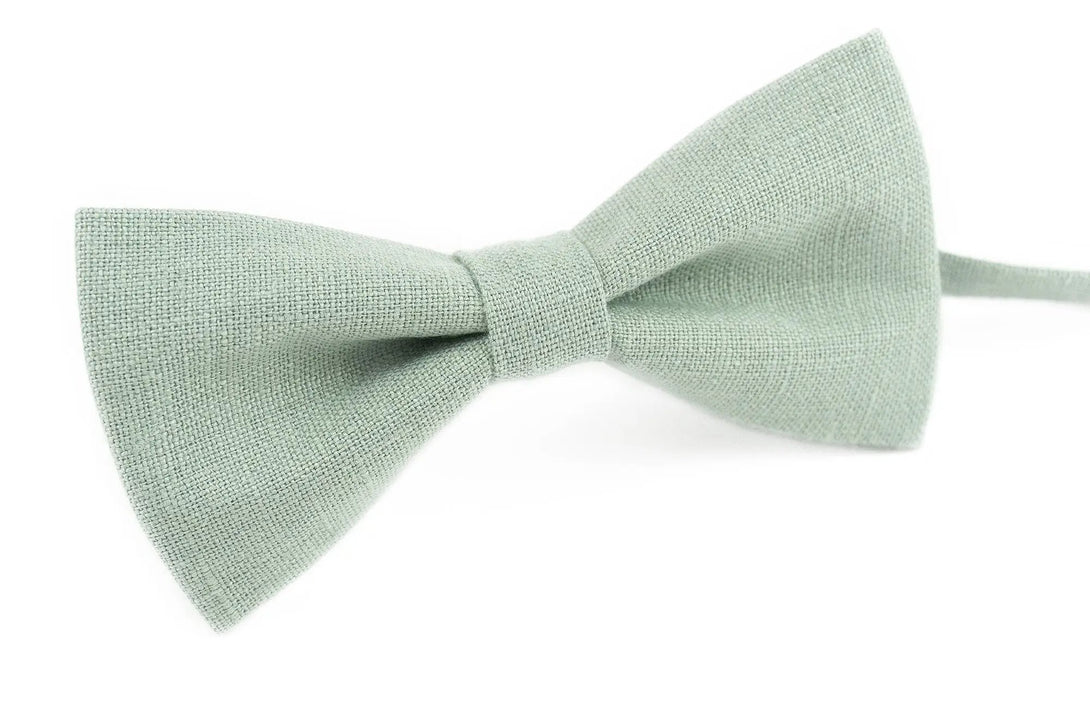 Dusty Sage Green wedding bow ties for groomsmen available with matching handkerchief / Ring bearer bow tie or linen necktie for man